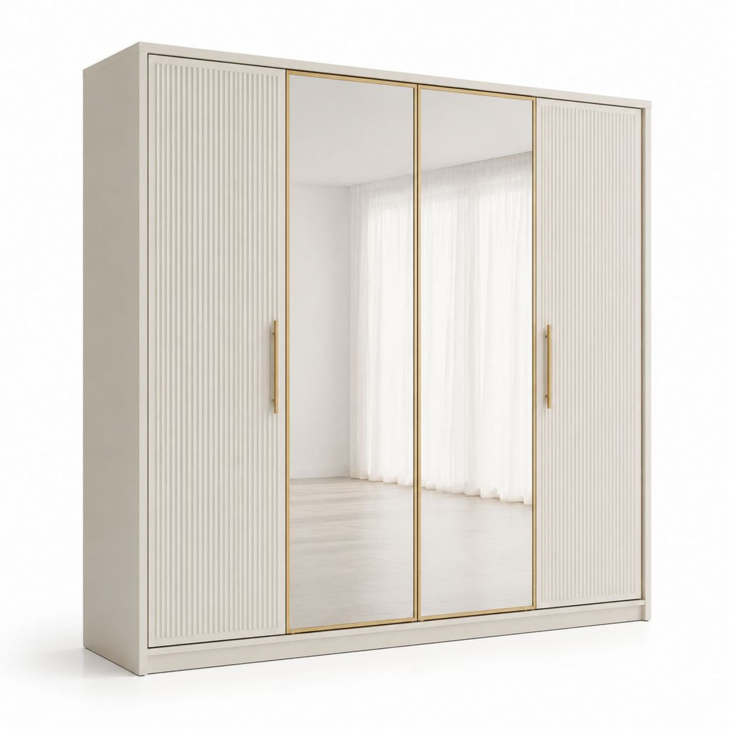 Armadio guardaroba 4 ante battenti avorio MDF con specchi 240 x 60 x 220 cm