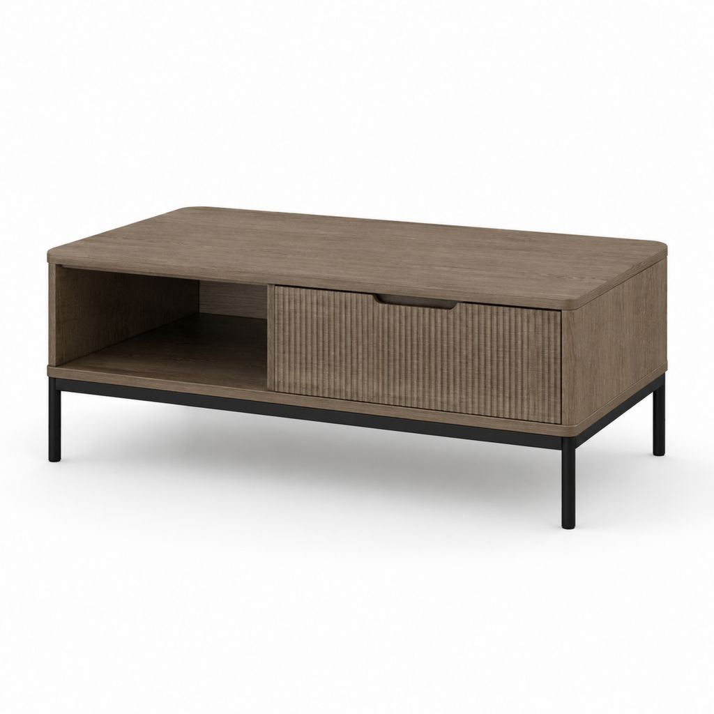 Tavolino da caffè rettangolare marrone in MDF e acciaio 100 x 50 x 45 cm