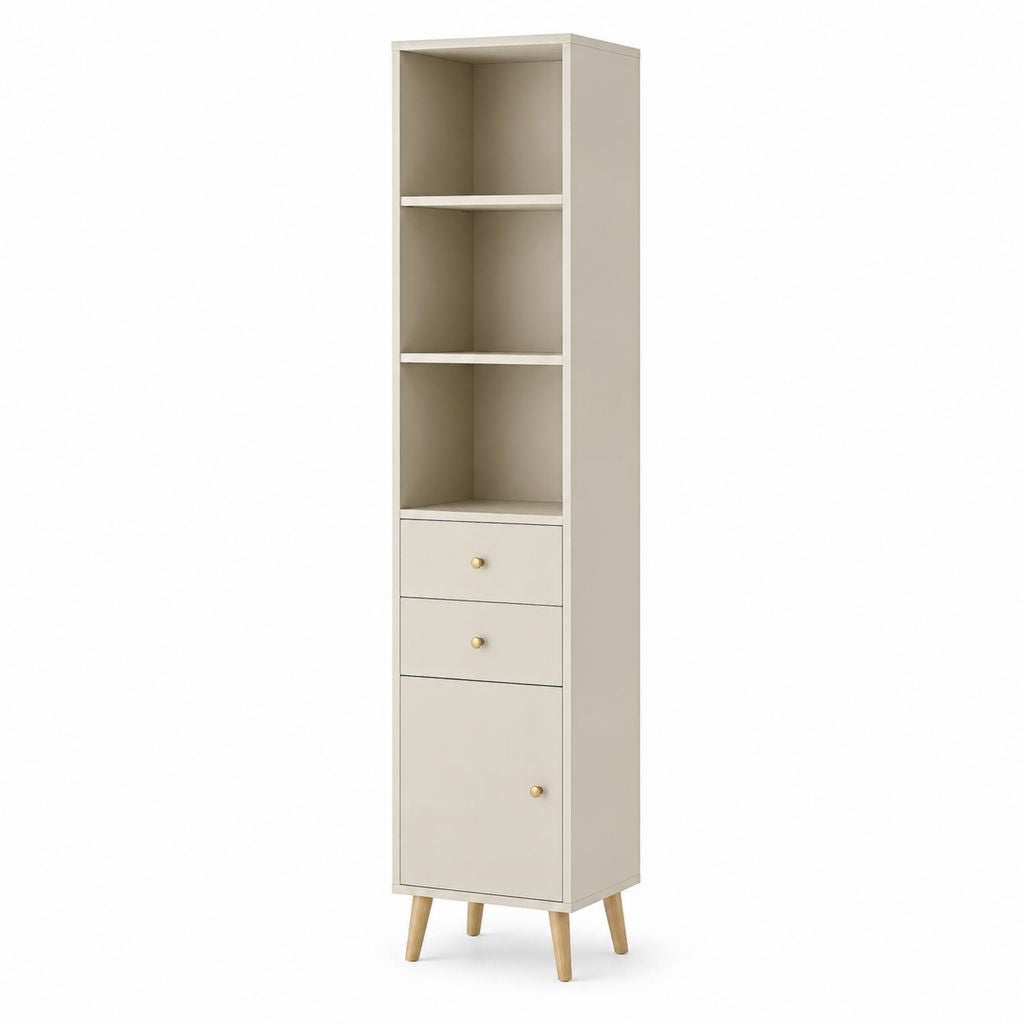 Colonna bagno con ripiani e cassetti beige in MDF 40 x 35 x 180 cm