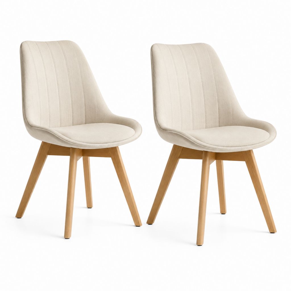 Set di 2 sedie da pranzo beige con rivestimento in poliestere e gambe in faggio massello 58 x 62 x 85 cm