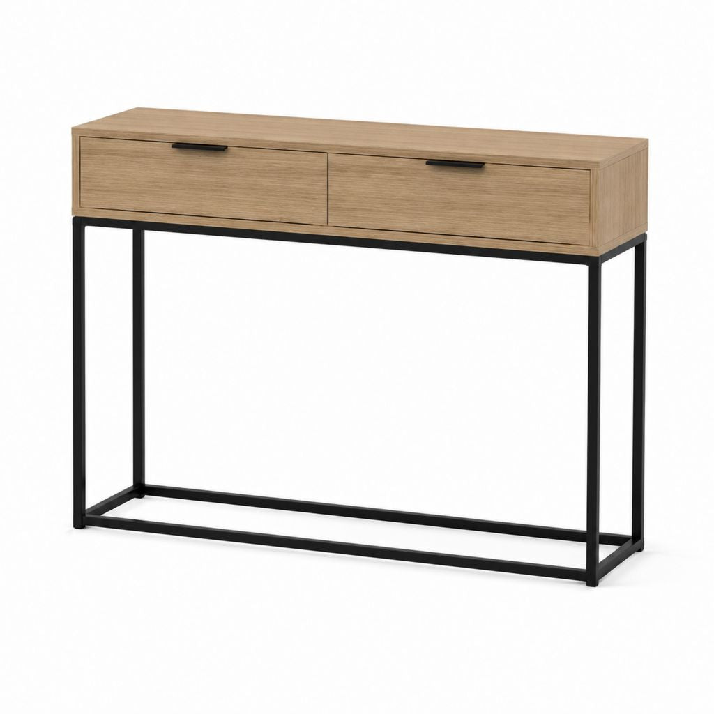 Consolle da ingresso con 2 cassetti rovere chiaro MDF e acciaio 120 x 35 x 80 cm