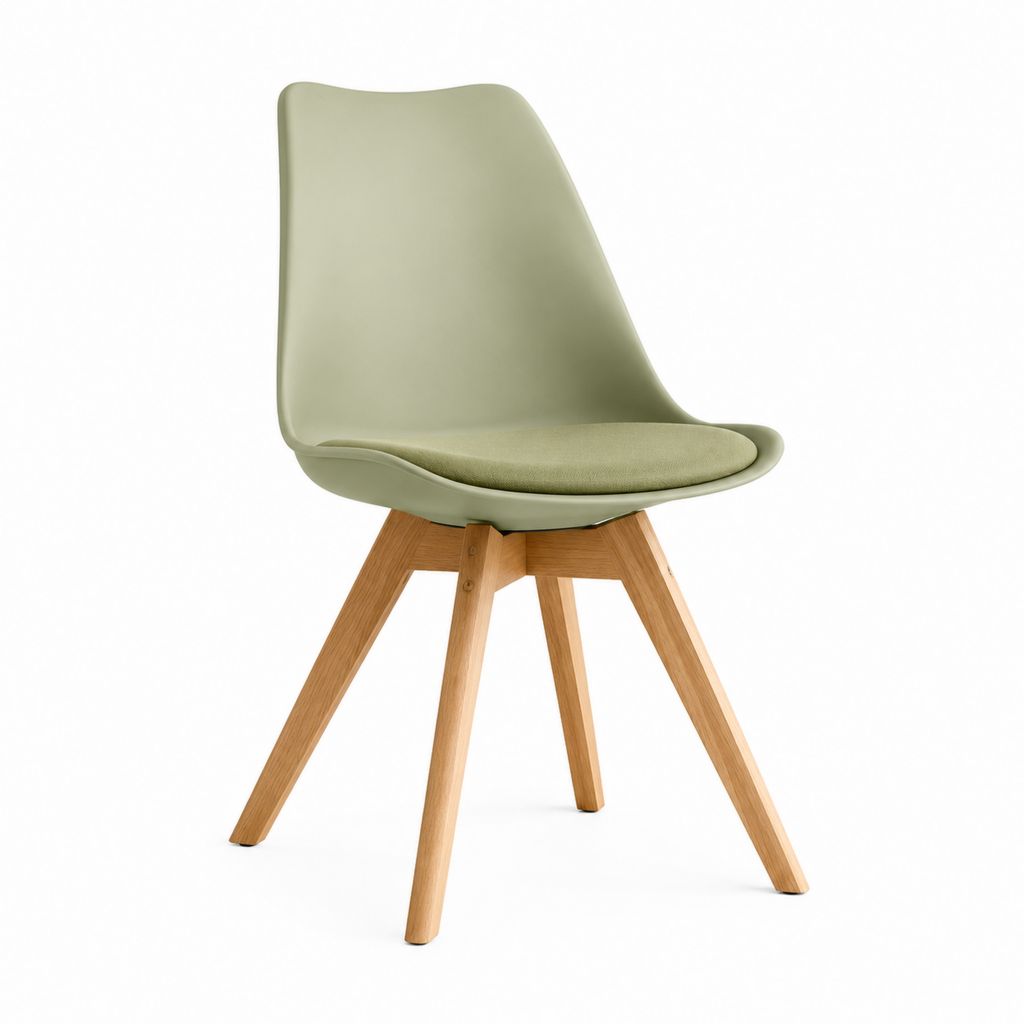 Sedia da pranzo verde salvia in polipropilene con gambe in legno massello 48 x 54 x 82 cm