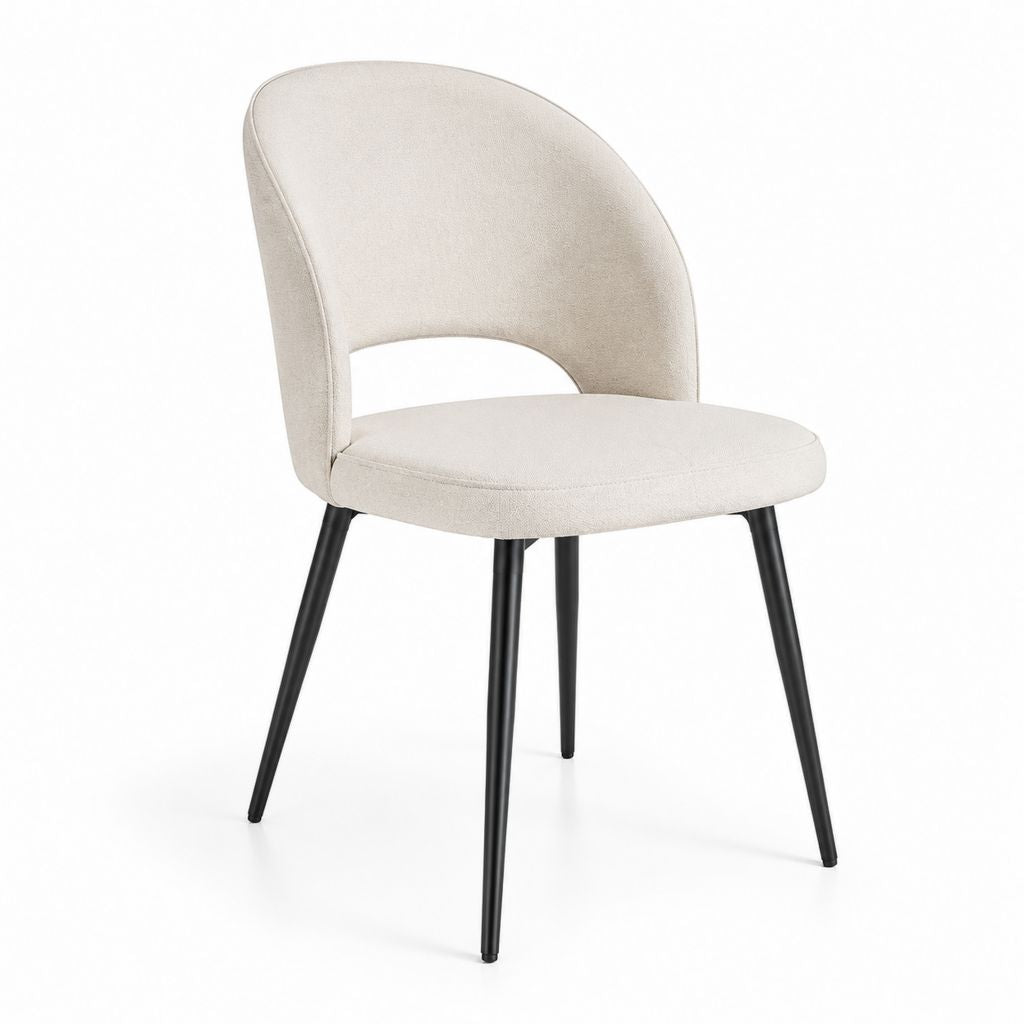 Sedia da pranzo beige in poliestere con schienale curvo e gambe in acciaio 53 x 57 x 79 cm