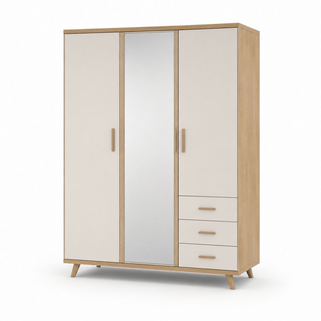 Armadio guardaroba 3 ante con specchio rovere chiaro e bianco 120 x 52 x 190 cm
