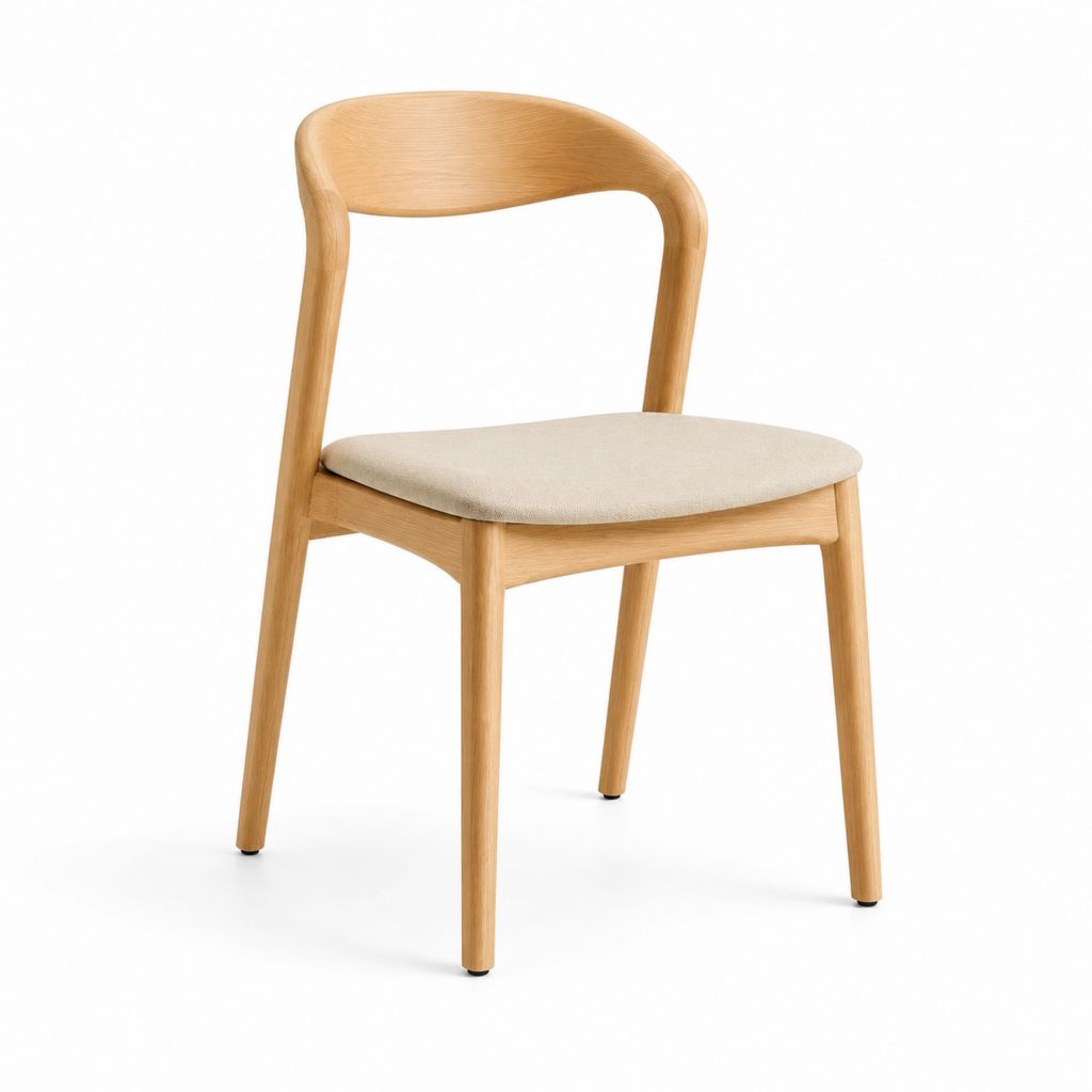 Sedia da pranzo in rovere massello naturale con seduta imbottita beige 50 x 54 x 78 cm
