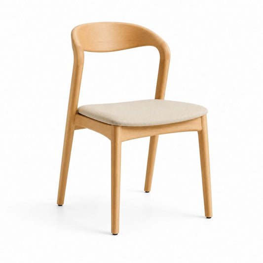 Sedia da pranzo in rovere massello naturale con seduta imbottita beige 50 x 54 x 78 cm