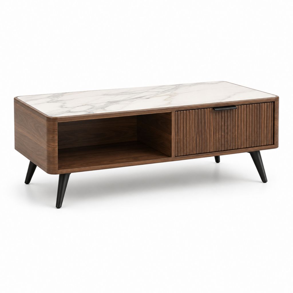 Tavolino da caffè contenitore rettangolare noce bianco e nero in MDF impiallacciato 120 x 60 x 45 cm