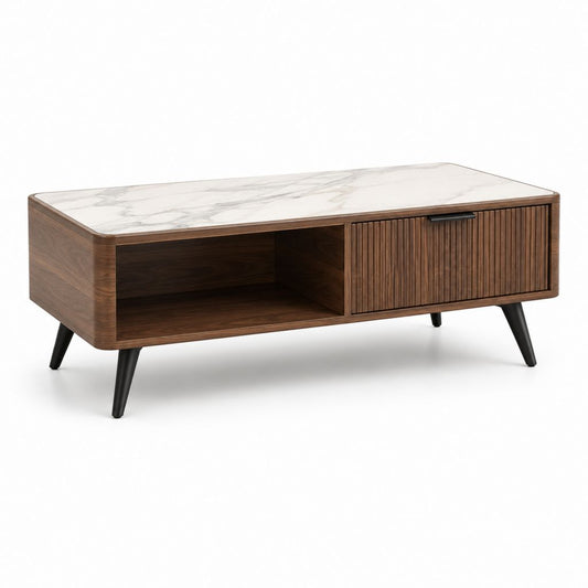 Tavolino da caffè contenitore rettangolare noce bianco e nero in MDF impiallacciato 120 x 60 x 45 cm