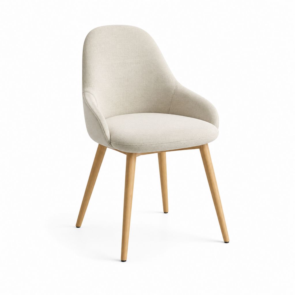 Sedia da pranzo imbottita beige curva in poliestere con gambe in legno massello 58 x 61 x 83 cm