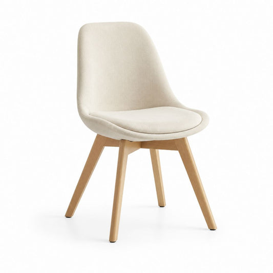 Sedia da pranzo imbottita beige in poliestere con schienale curvo e gambe in faggio 48 x 55 x 82 cm