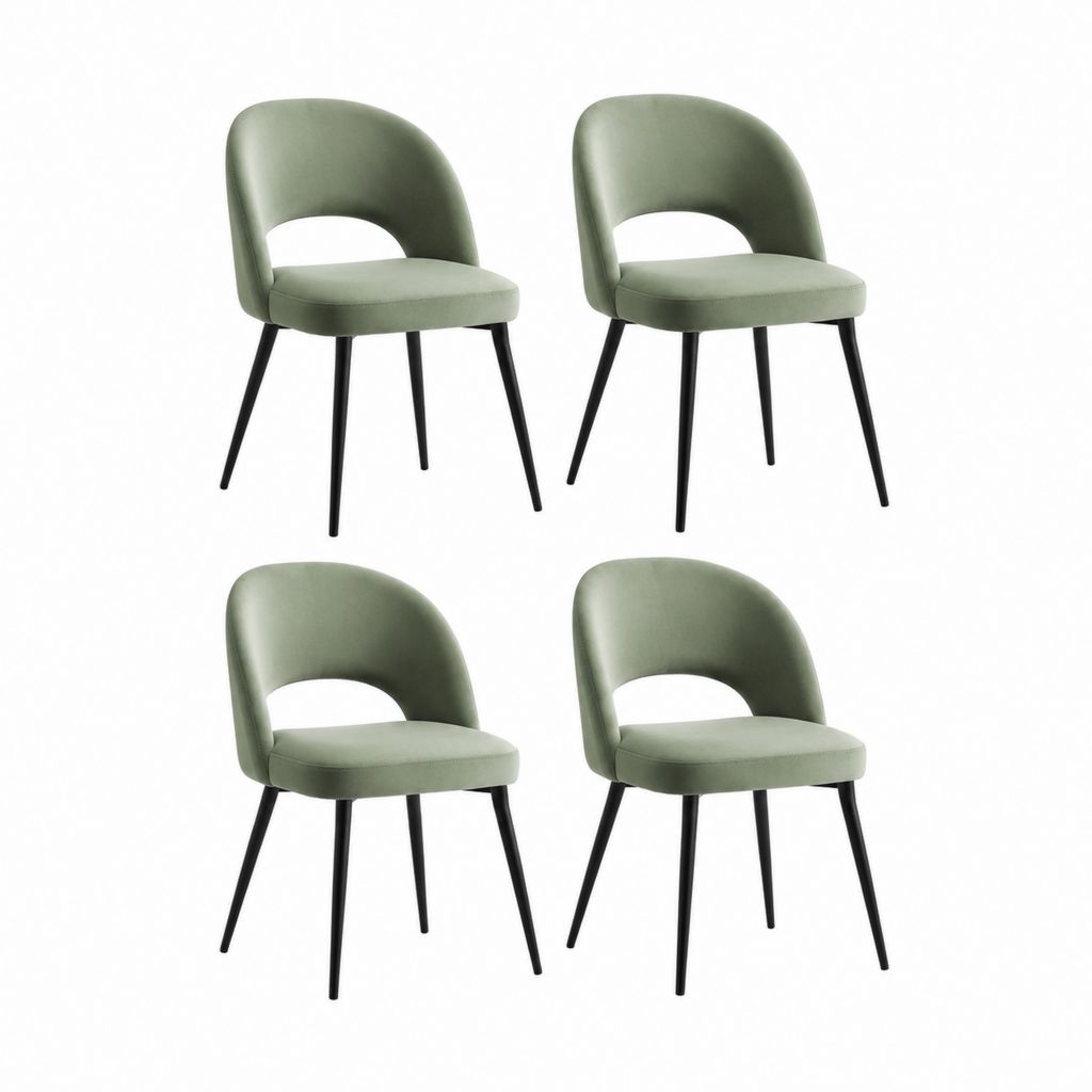 Set di 4 sedie da pranzo verdi in velluto di poliestere con gambe in acciaio 48 x 56 x 80 cm
