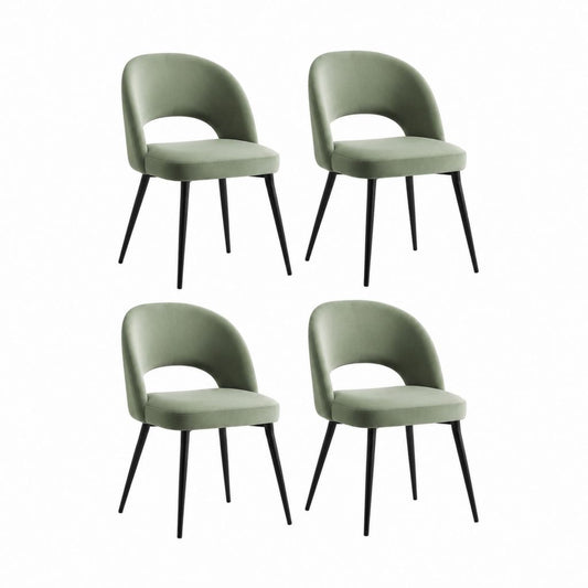 Set di 4 sedie da pranzo verdi in velluto di poliestere con gambe in acciaio 48 x 56 x 80 cm