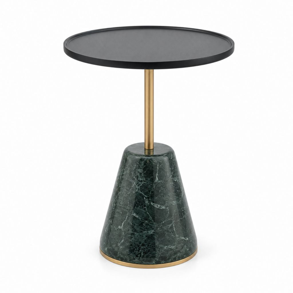 Tavolino laterale rotondo nero e verde in marmo e acciaio Ø50 x 57 cm