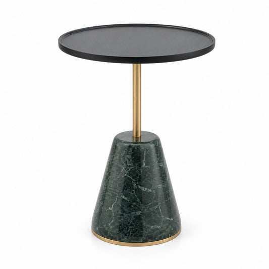 Tavolino laterale rotondo nero e verde in marmo e acciaio Ø50 x 57 cm