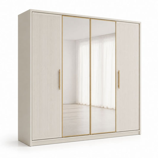 Armadio guardaroba 4 ante battenti avorio MDF con specchi 240 x 60 x 220 cm