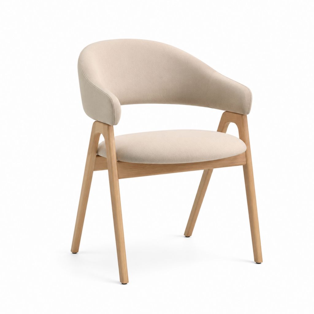 Sedia da pranzo imbottita beige in poliestere e legno massello 56 x 58 x 78 cm