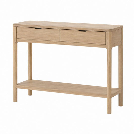 Consolle da ingresso rovere chiaro in legno massello con 2 cassetti e ripiano 120 x 35 x 80 cm