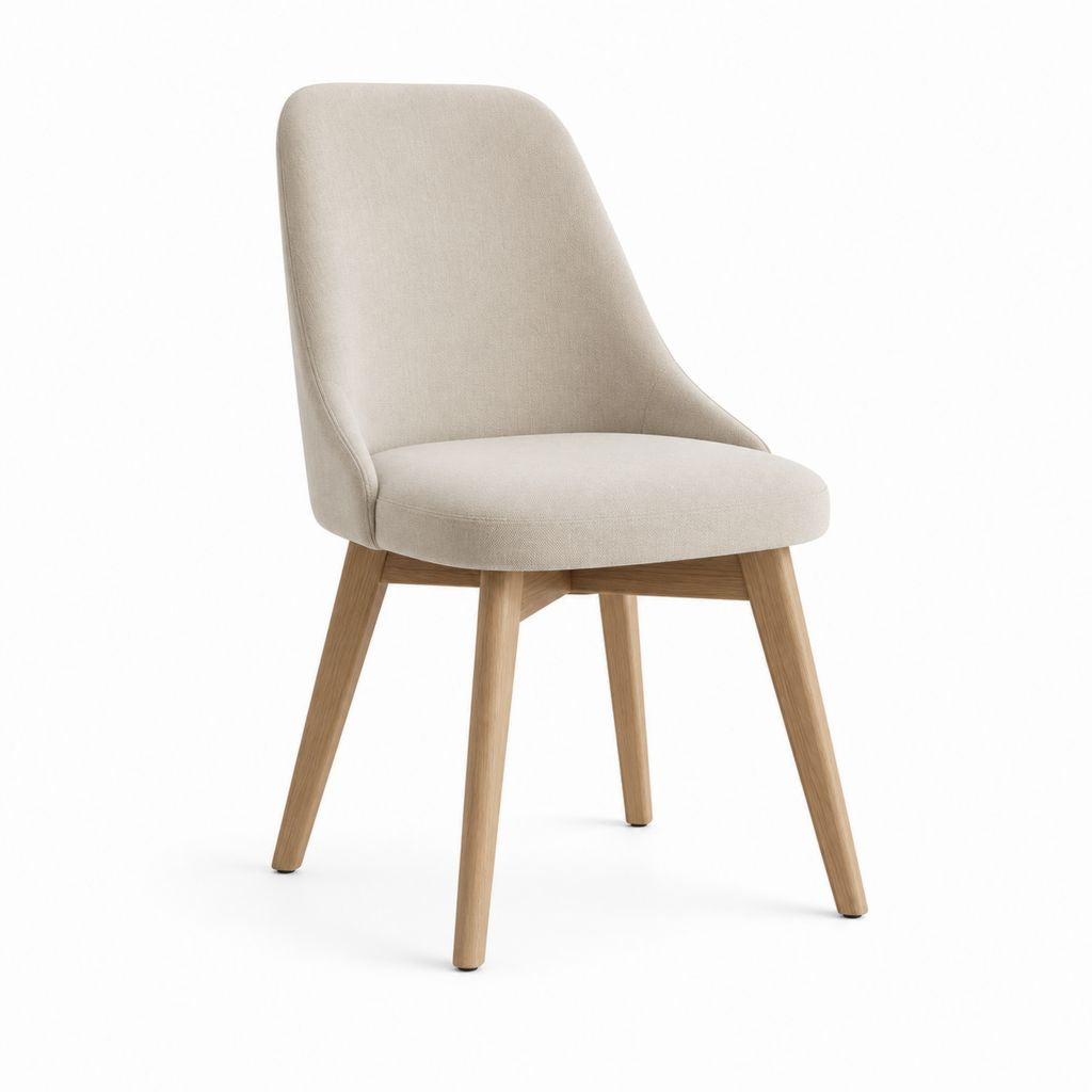 Sedia da pranzo beige con rivestimento in poliestere e gambe in legno massello 49 x 58 x 86 cm