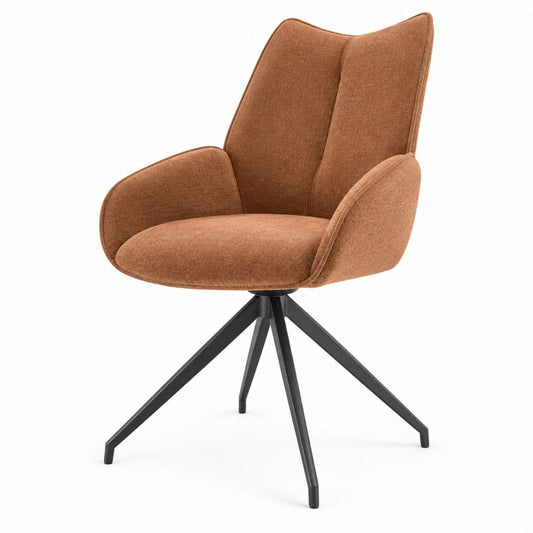 Sedia da pranzo girevole marrone in poliestere con braccioli e base in acciaio 60 x 64 x 88 cm