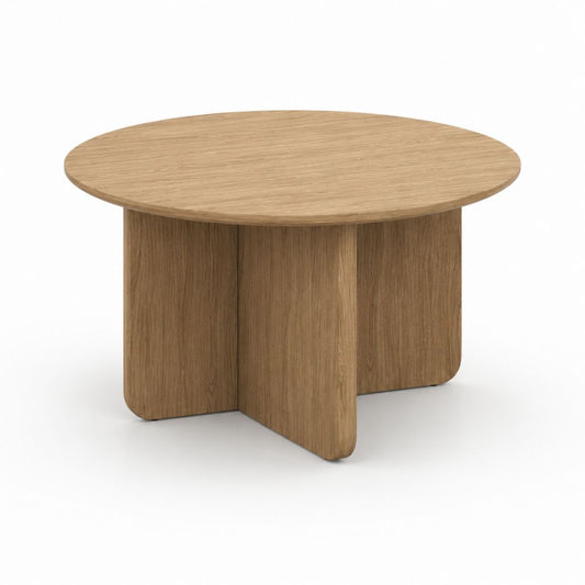 Tavolino da caffè rotondo color rovere in MDF impiallacciato Ø80 x H45 cm
