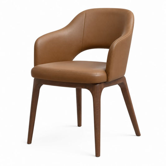 Sedia da pranzo con braccioli marrone in PU e legno massello 58 x 60 x 80 cm