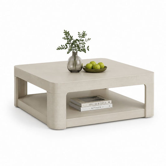 Tavolino da caffè quadrato beige in MDF 100 x 100 x 40 cm con ripiano inferiore