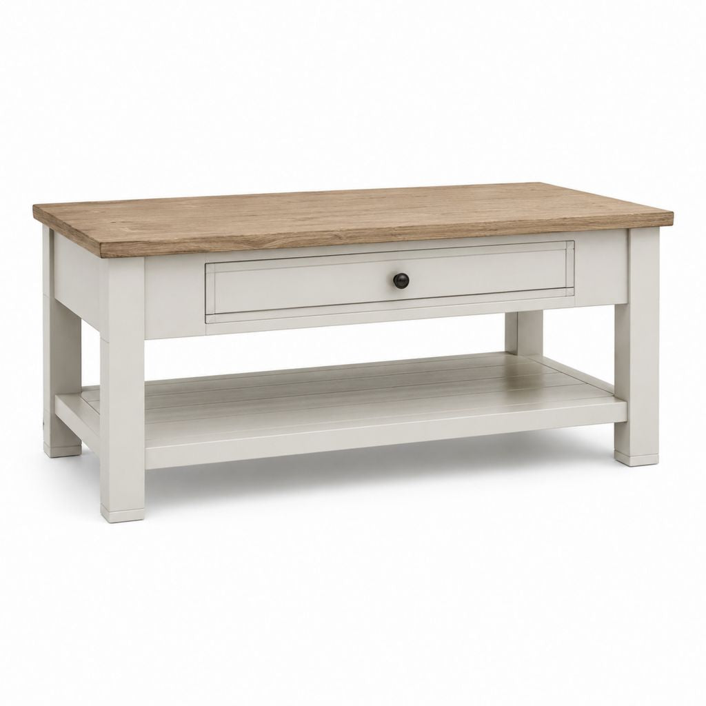 Tavolino da caffè rettangolare bianco e rovere in MDF con impiallacciatura 110 x 60 x 50 cm
