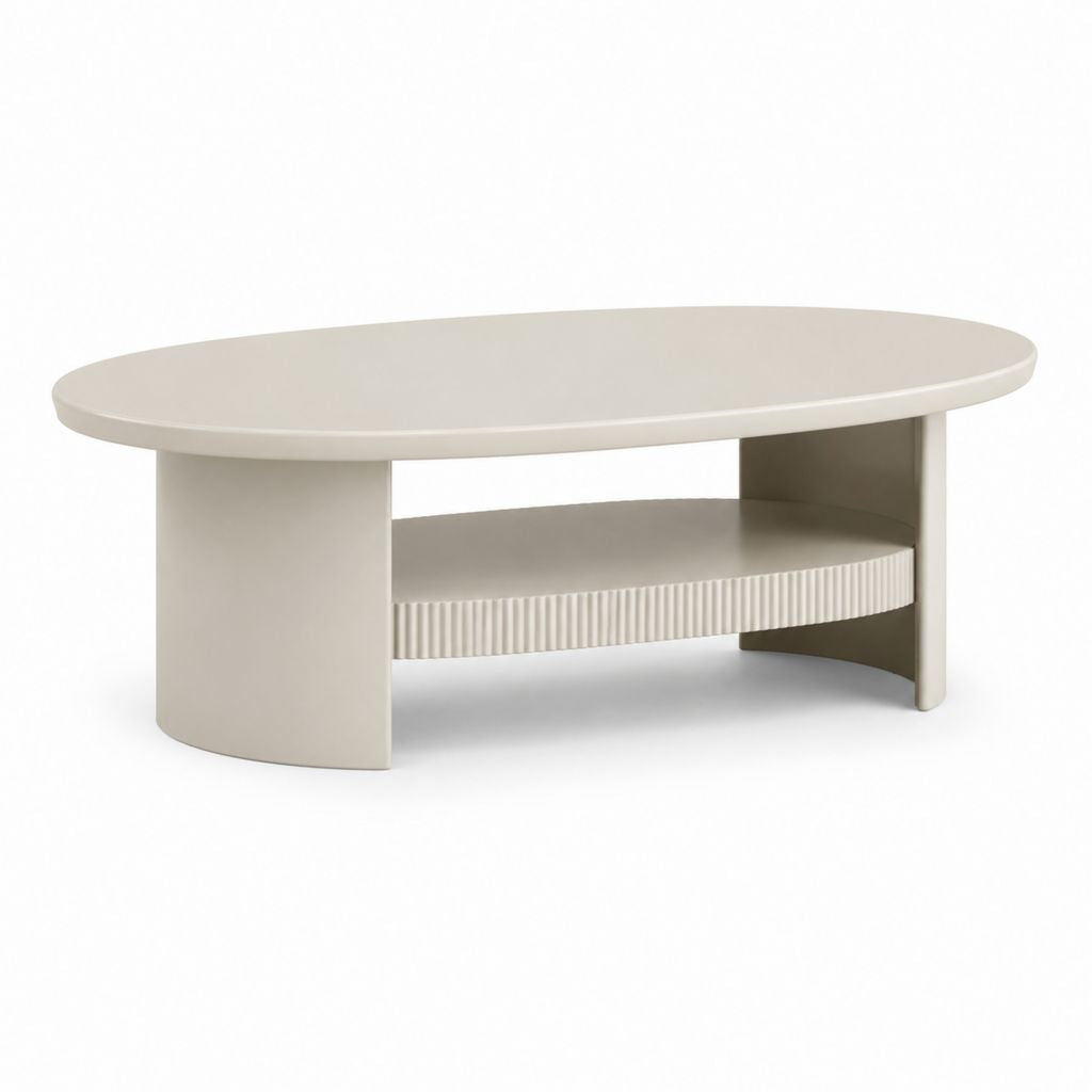 Tavolino da caffè ovale avorio in MDF con ripiano 120 x 60 x 45 cm