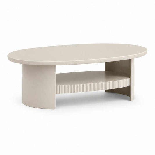 Tavolino da caffè ovale avorio in MDF con ripiano 120 x 60 x 45 cm