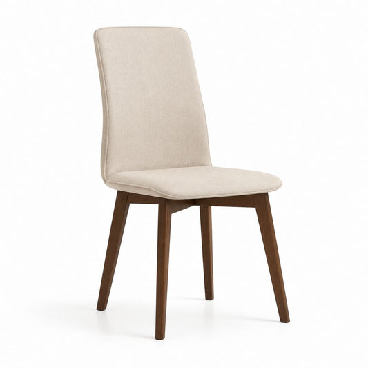 Sedia da pranzo beige in poliestere con gambe in legno massello 45 x 56 x 96 cm