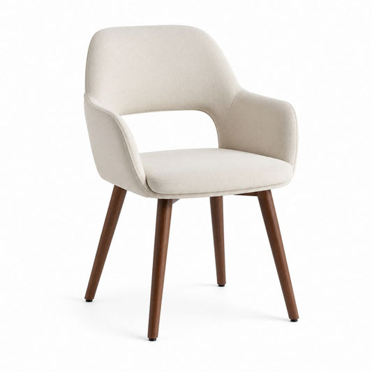 Sedia da pranzo con braccioli beige in poliestere e legno massello 58 x 60 x 82 cm