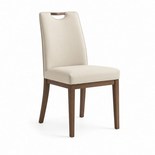 Sedia da pranzo imbottita avorio in similpelle PU e legno massello di noce con schienale rettangolare 45 x 55 x 100 cm