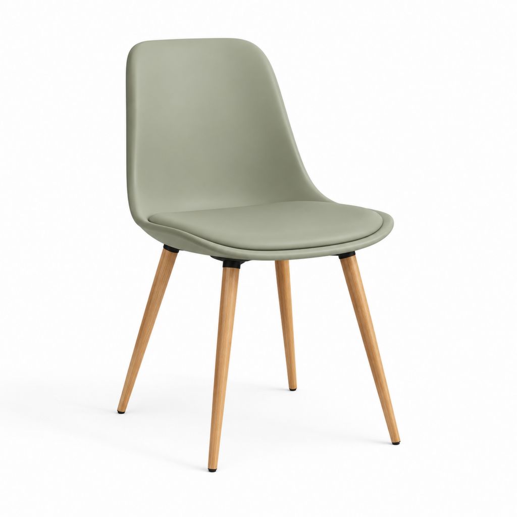 Sedia da pranzo verde salvia in polipropilene e poliuretano con gambe in faggio 48 x 55 x 82 cm