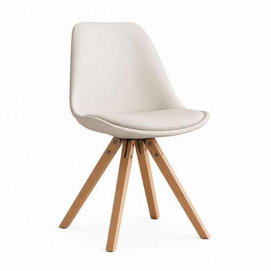 Sedia da pranzo sagomata beige in poliestere con gambe in faggio massello 48 x 55 x 82 cm
