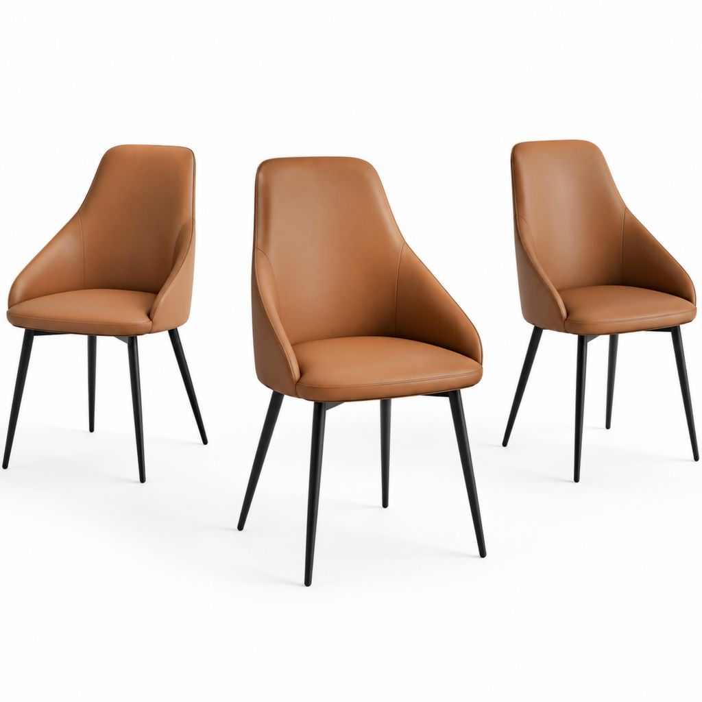 Set di 3 sedie da pranzo marrone in pelle sintetica PU con gambe in acciaio 55 x 60 x 84 cm