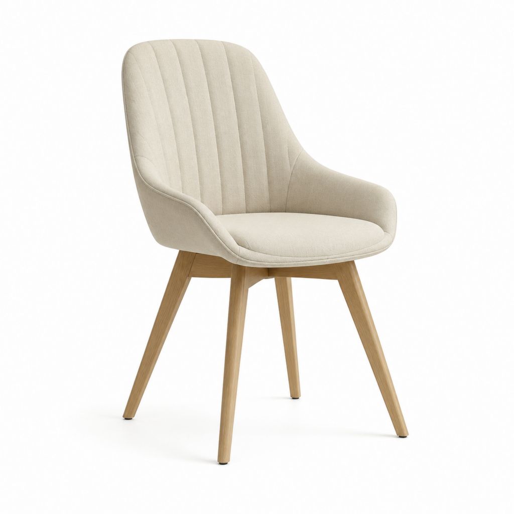 Sedia da pranzo imbottita beige in poliestere con gambe in legno massello 58 x 60 x 84 cm