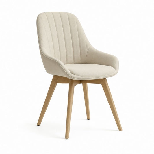 Sedia da pranzo imbottita beige in poliestere con gambe in legno massello 58 x 60 x 84 cm