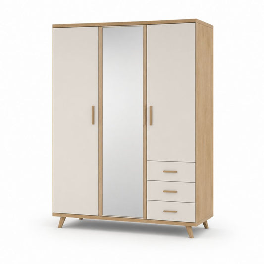 Armadio guardaroba 3 ante con specchio rovere chiaro e bianco 120 x 52 x 190 cm