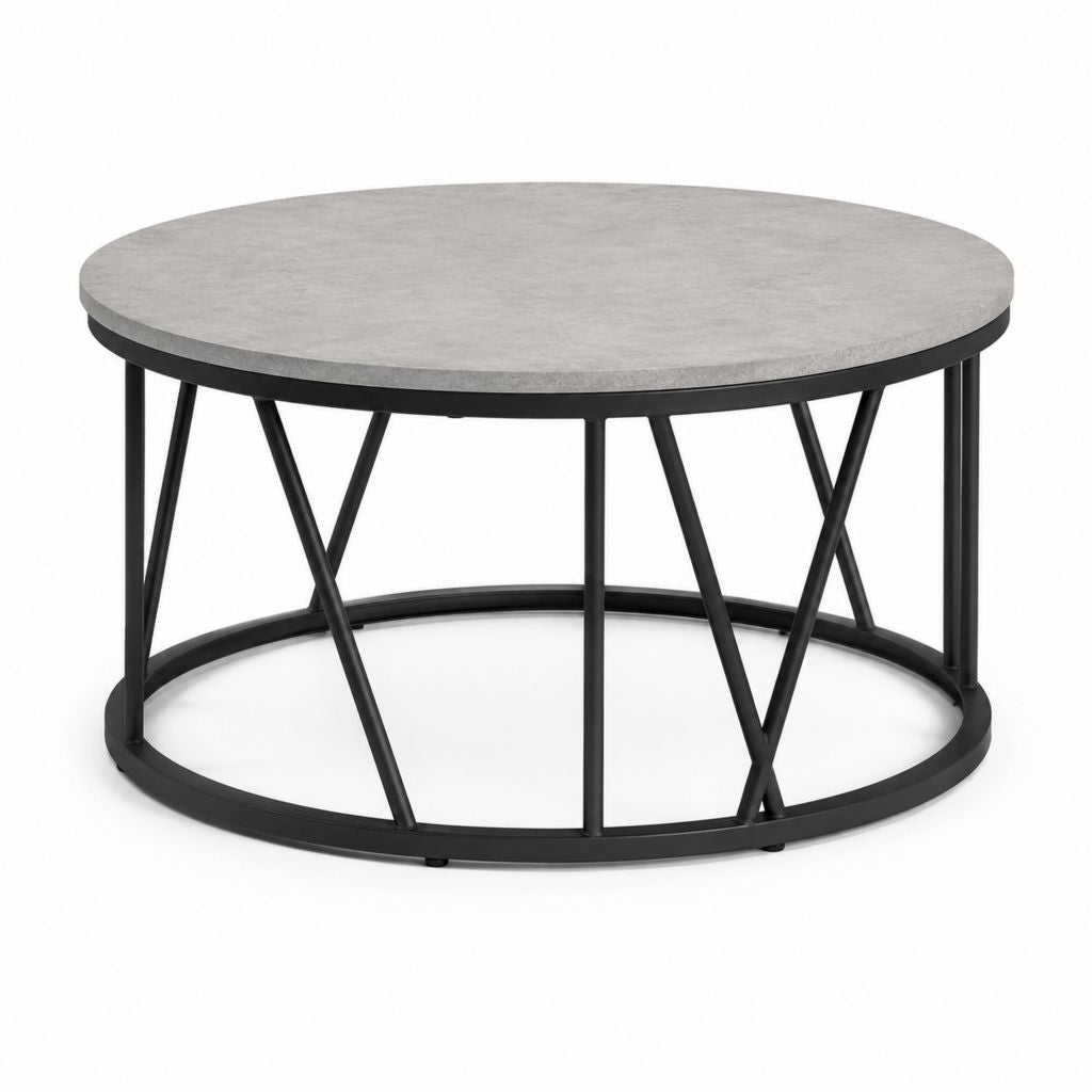 Tavolino da caffè rotondo grigio e nero in MDF e acciaio Ø80 x 45 cm
